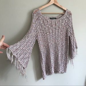 Gabby Isabella // Rainbow Pointelle Knit Tassel Fringe Sweater